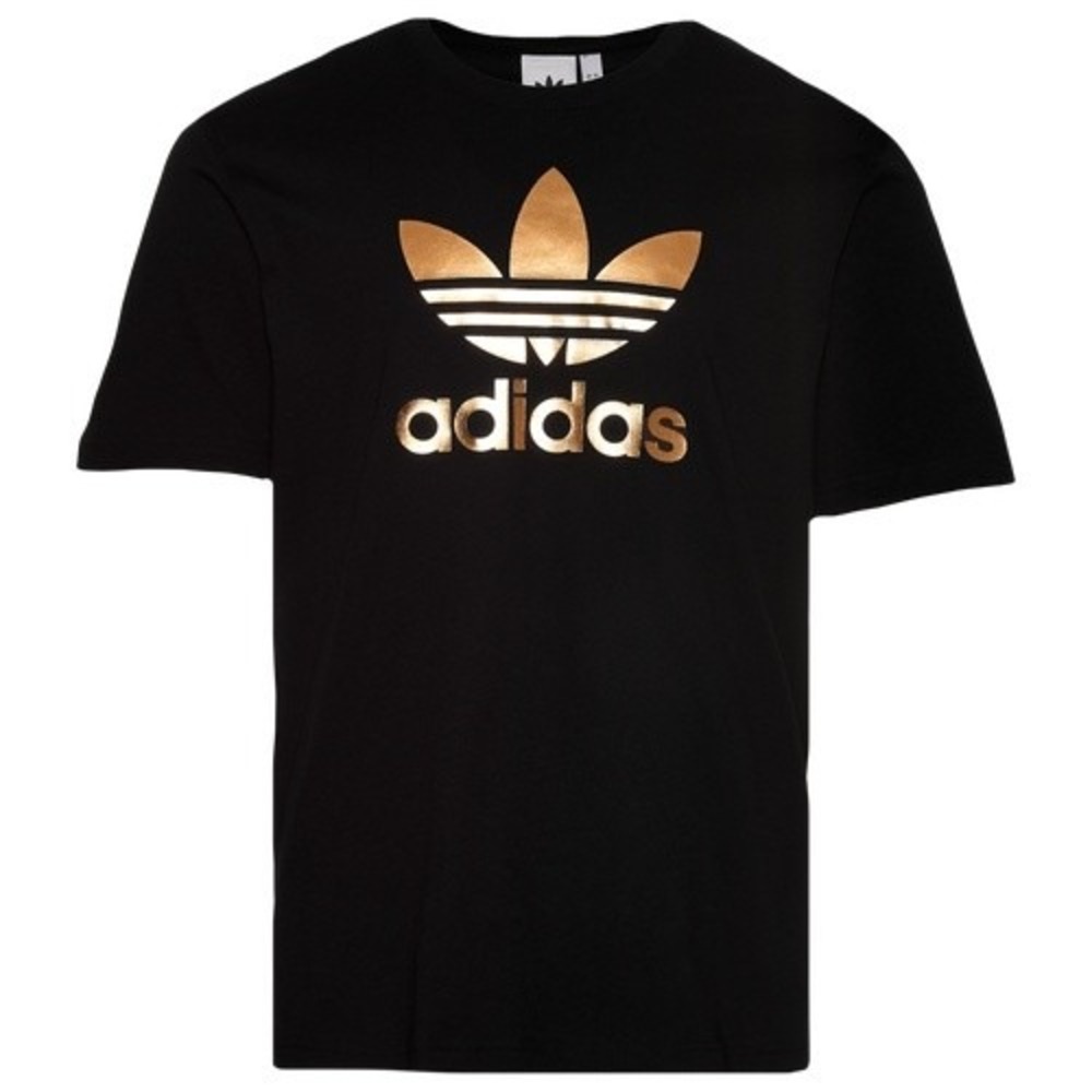 Adidas Originals Mens Trefoil Tee Black Gold Foil Logo T-Shirt Size L (0087)